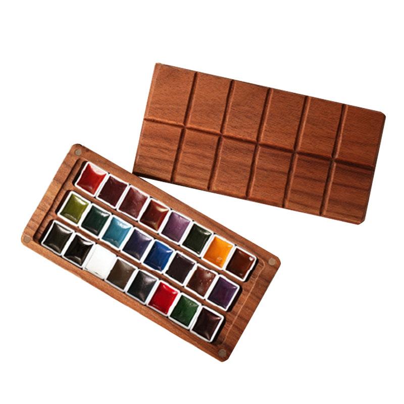 24-color Watercolor Paint Solid Watercolor Pigments Separate Packaging Wooden Box Art Painting Sketching Portable Color Palette