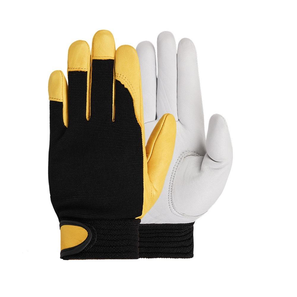 

Labor Protection Leather Working Glove Wear-resistant Men s Driver Mitten Outdoor M жёлтый