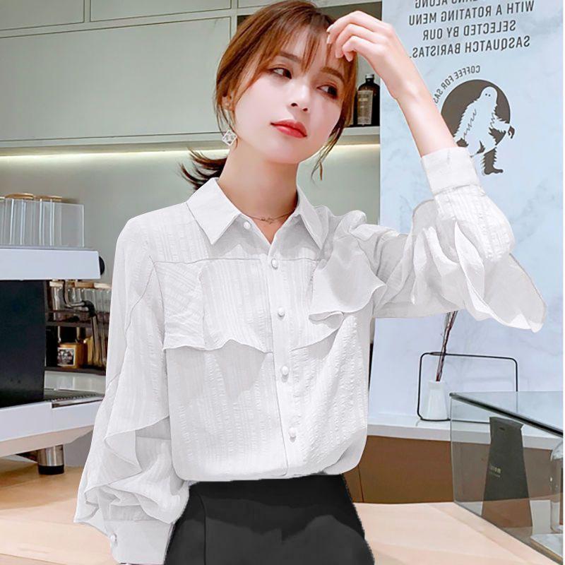 Spring and Summer New Style Chiffon Shirt, Fashionable Long-sleeved Korean Style Loose and Stylish Women's Top