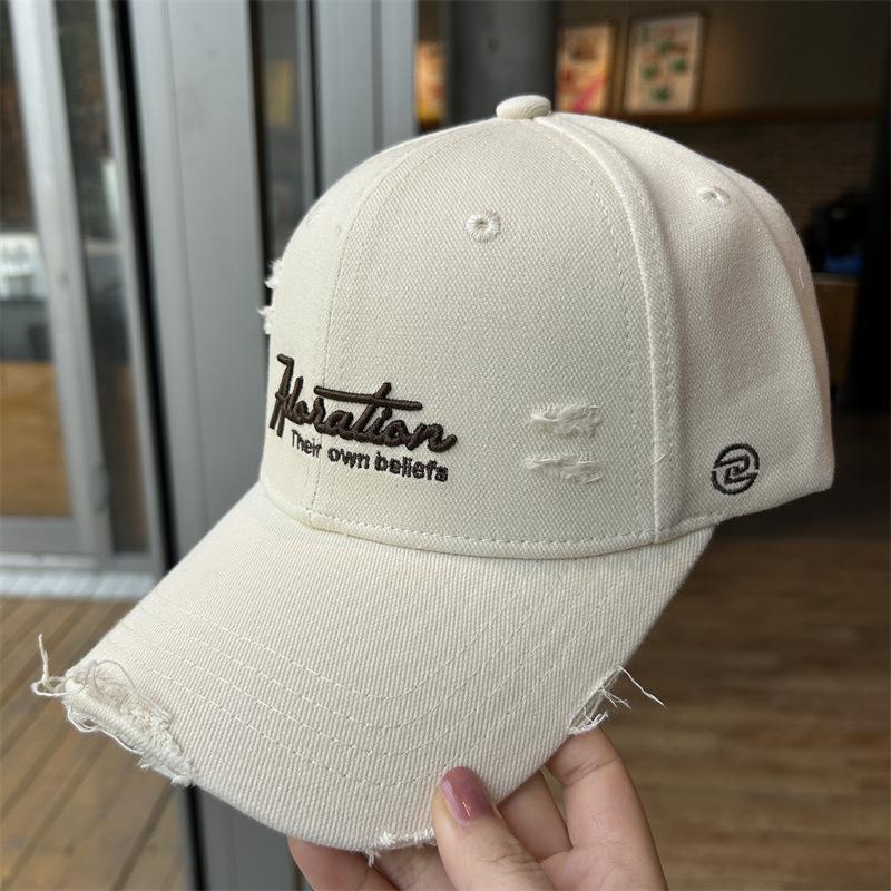 New casual versatile embroidery ripped baseball cap outdoor riding sunshade cap showing small face and high quality