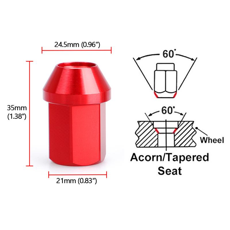 HEX 19mm 20pcs Aftermarket Car Anti-theft 6061 Aluminum Alloy Wheel Lock Nuts Length 35MM Length M12*1.5 Lug Nuts Red Black Blue