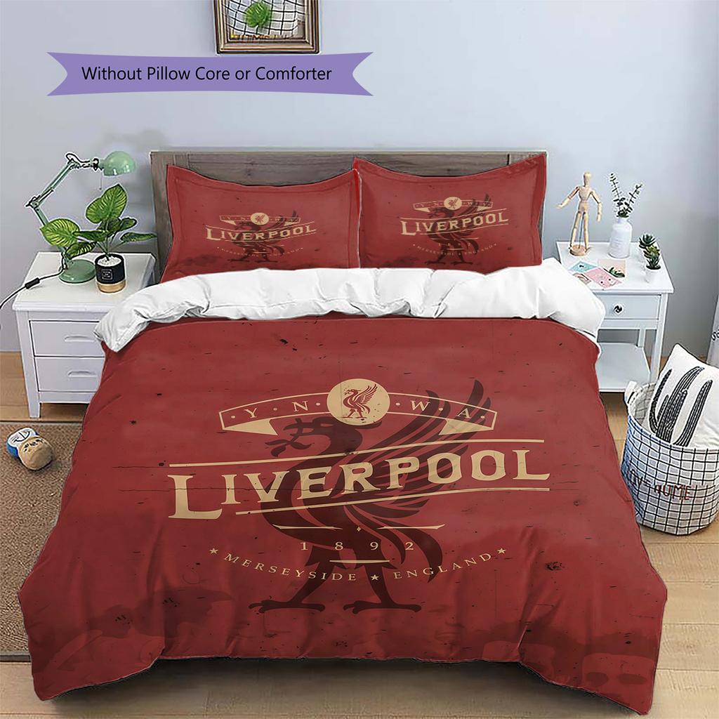Set Copripiumino Trapuntato con Fantasia Liverpool Football Club Decorazione per la Casa Regalo (1 * copripiumino + 2 * federe senza imbottitura).xwn