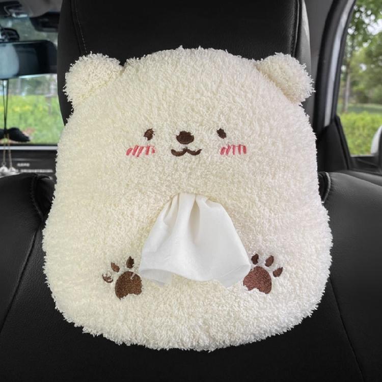 Plush Vehicle Tissue Dispenser Storage Holder Organizer No Tools Installation Multifunctional Auto Interior Decoration