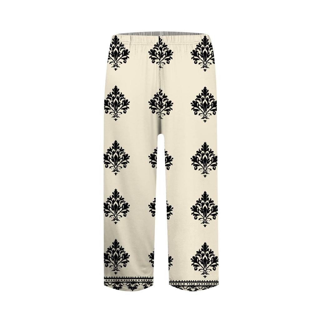 Women's High Waist  Printed Casual Trousers Workout Pants 3/4 Pants