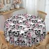 1 Gothic Skull Tablecloth - Pink Flowers With Skull, Complex Skull Pattern, Polyester Fabric.