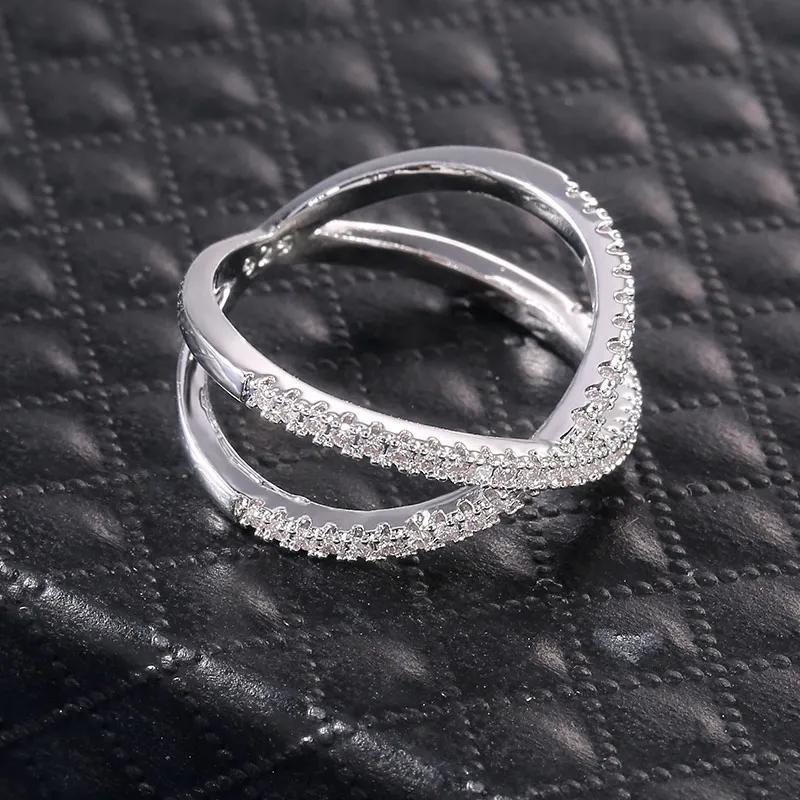 Trendy Cubic Zirconia Geometric Rings For Women Men X Shape Copper Ring Party Everyday Jewelry