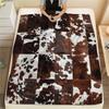 1Pc Rustic Cowhide Style Print Flannel Blanket, High Quality Comfortable for All Seasons, Home Decor, Warmth and Comfort, Perfect for Gifts