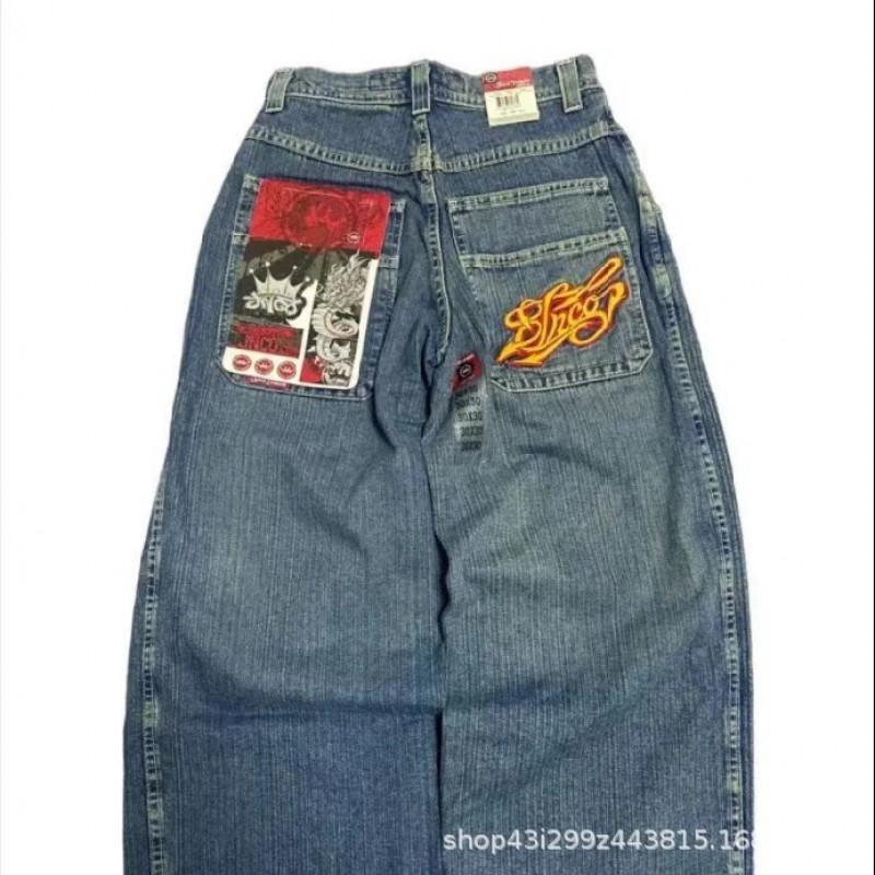 Pantalones Vaqueros Góticos Y2K para Hombre Corte Recto Holgado Estilo High Street Vaqueros de Algodón Juventud