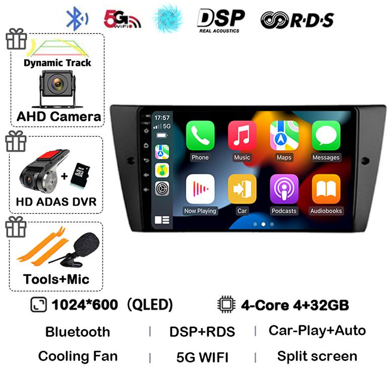 Android 14 Wireless Carplay Auto Car Radio For BMW E90 E91 E92 E93 3 Series Multimedia Stereo Video Player Head Unit GPS WIFI+4G