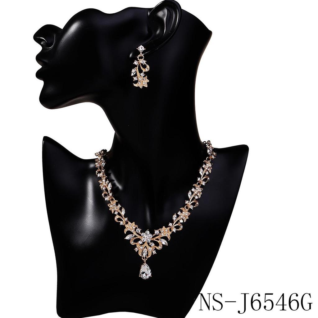 Vintage Crystal Floral Teardrop Bridal Necklace & Earring Set - Elegant Evening Jewelry