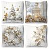 4pcs Holiday Christmas Pillow Covers – Featuring Christmas Elements Design for Sofa, Living Room & Bedroom Decor