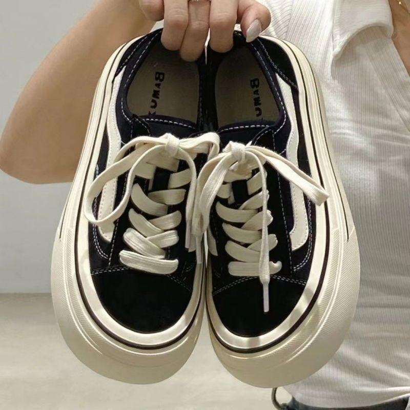 

Повседневная спортивная обувь для улицы Белые кроссовки Обувь с большой головой Универсальные парусиновые туфли на толстой подошве 37 чёрный