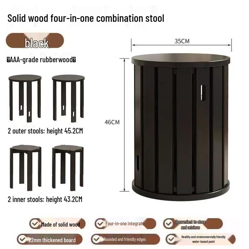 Four-in-One Solid Wood Stackable Stool Set for Home and Restaurant Use Random - Four-in-One Stool