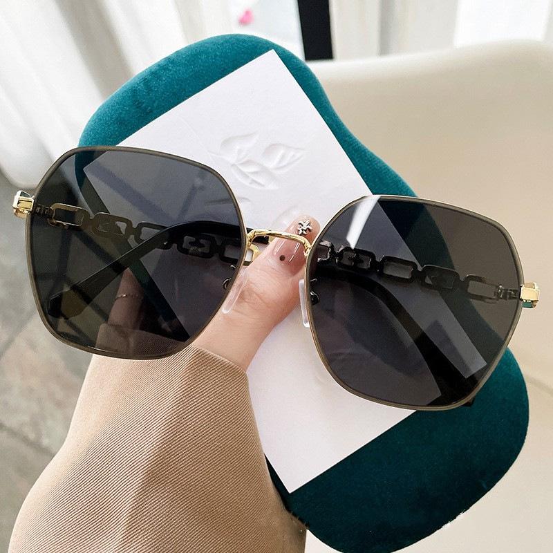 High-end Metal Large-frame Slimming Women Sunglasses Fashionable And Uv-protective Sunglasses 8805