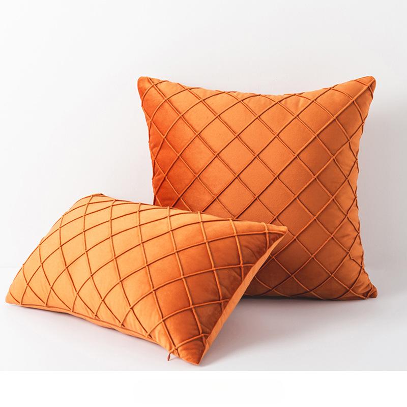 Pack of 2 Velvet Plaid Throw Pillows Sofa Decorative Pillow Covers Soft Solid Cushion Case for Bedroom Car Outdoors