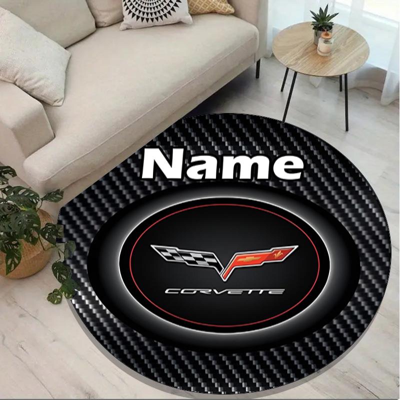 Custom Name Personalized Sports car Print Round Rug, Versatile Home Decor Carpet, for Playroom, Apartment, Balcony, Entryway, Hallway Gift