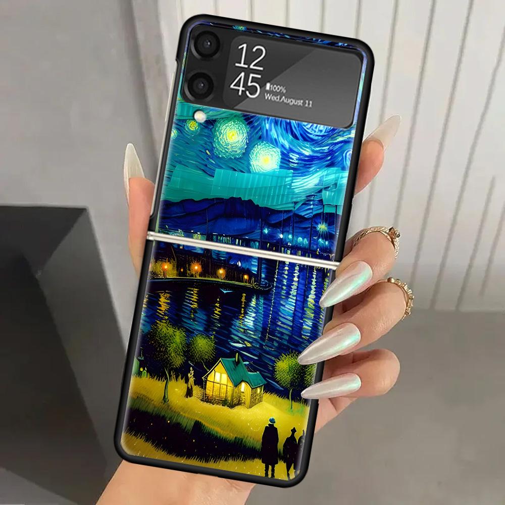 Starry Night Van Gogh Art Hard PC Back Phone Case for Samsung Galaxy ZFlip 7 6 5 Z Flip 4 ZFlip7 Z Flip6 5G ZFlip4 Flip3 Zflip5