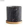 European Style Marbled Cylindrical Ceramic Flowerpot with Golden Tray Household Succulents Potted Gardening Garden Decoration