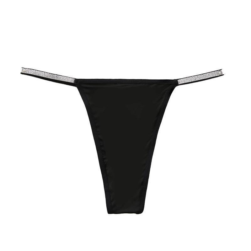 Stříbrná tanga evropského a amerického stylu: Dámské spodní prádlo s mírným strečem, tenkými ramínky, jednobarevné T-back.