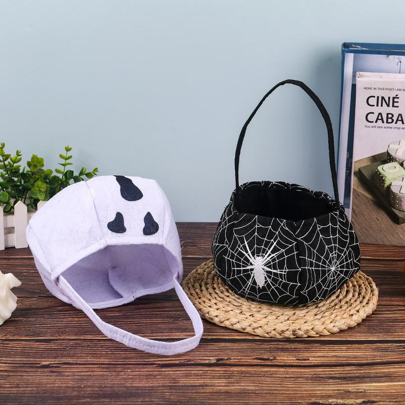 Spider Handle Basket Handle Halloween Goodie Bag Halloween Trick-Or-Treat Bag Black Kids Candy Bag For Party Trick-Or-Treat