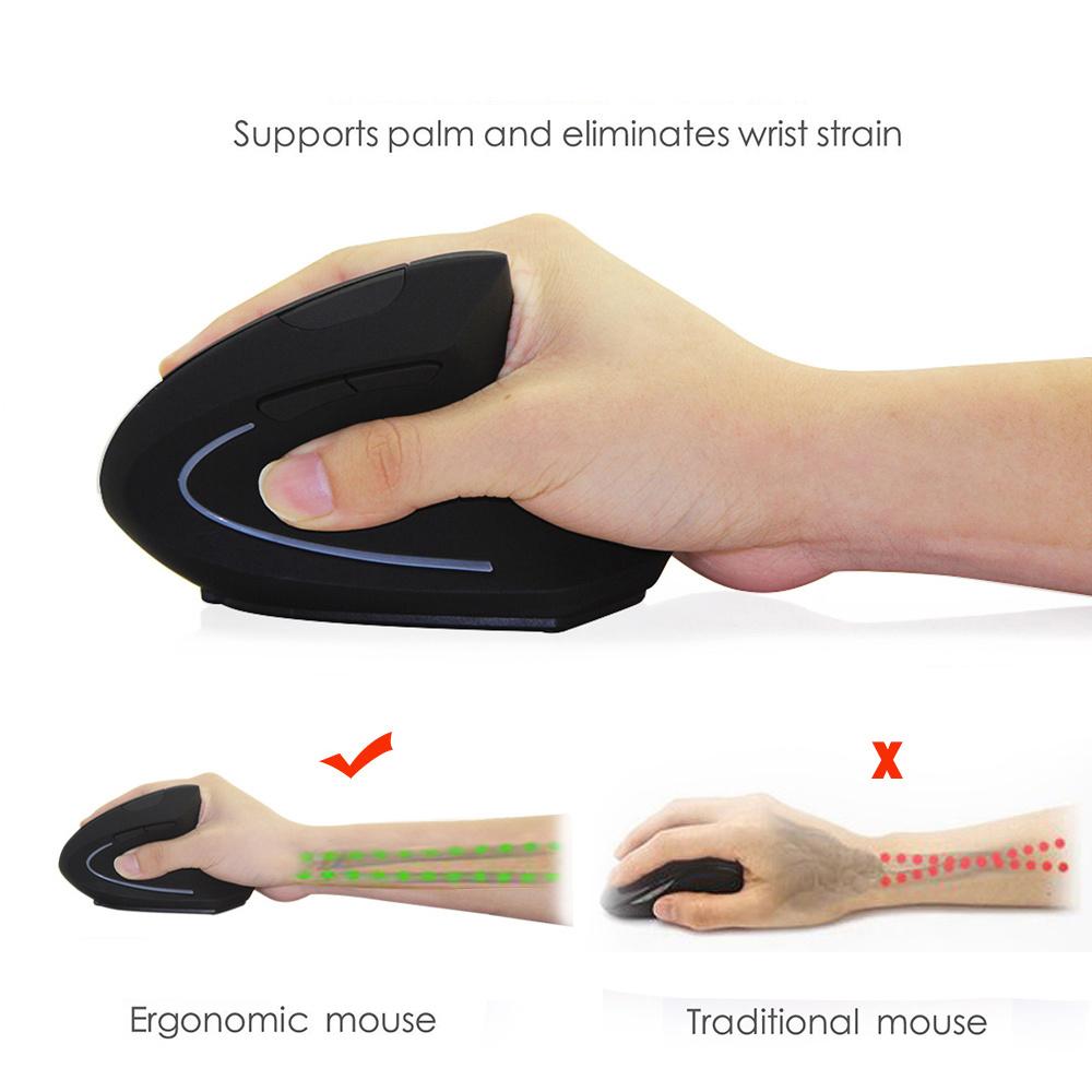 Ergonomic Optical Vertical Mice 6 Keys USB Wireless Mouse 2.4GHz 1200DPI Black