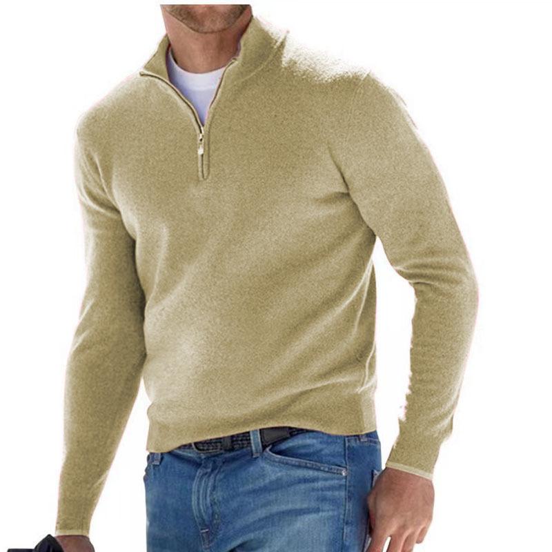 2023 Autumn Men's Long Sleeve V-Neck Wool Plush Polo Shirt