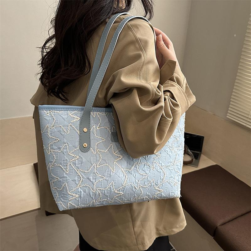 Casual Star Embroidery Women Shoulder Bags Large Capacity Ladies Tote Underarm Bag Daily Versatile Portable Female Handbags