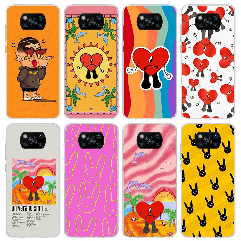 Bad Bunny Heart Phone Case For Xiaomi Poco X7 X6 X5 Pro F7 Ultra Redmi 15C 15 13 13C 12 12C 10 10A 10C 9 9A 9C 9T Shell Poco X7