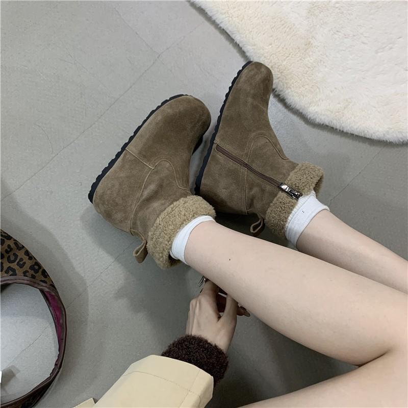 Sheepskin version~ Retro inner height-increasing matte leather snow boots women's 2025 new velvet short boots, real soft leather boots