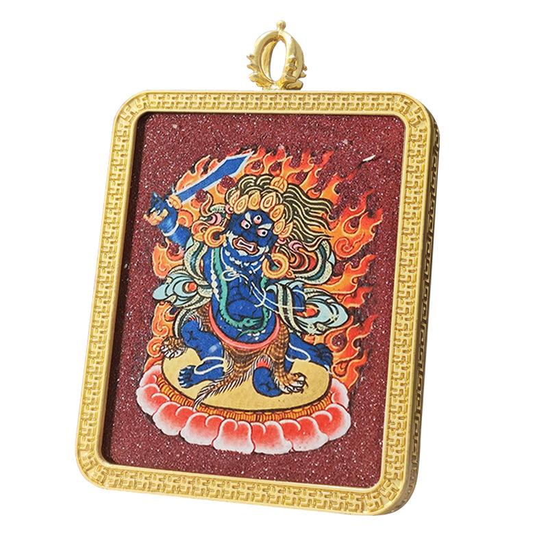 Zodiac Cinnabar Thangka Pendant - Eight Guardian Deities Amulet Box (Samantabhadra & Manjushri)