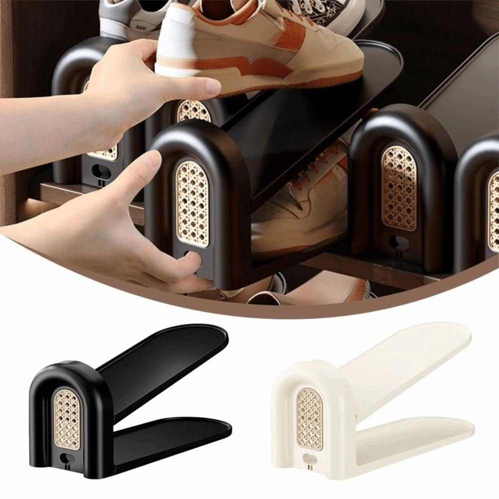 

Rattan Weaving Shoes Stand Adjustable Shoes Organizer Vintage Shoe Cabinet for Home чорний