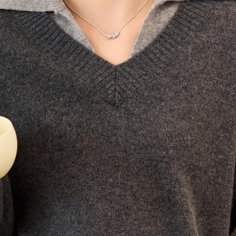 Srcr Women's 100% Merino Wool Faux Two-Piece Lapel Sweater