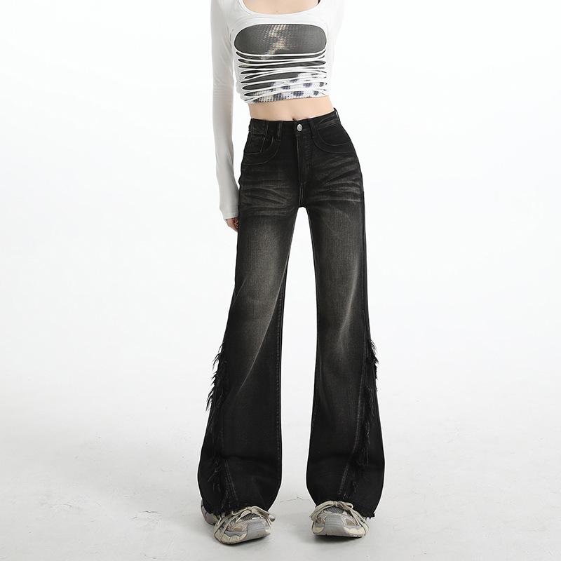 Black Spice Girl Elastic Micro-pull Jeans Women's New High Waist Skinny Burr Tie Flared Pants