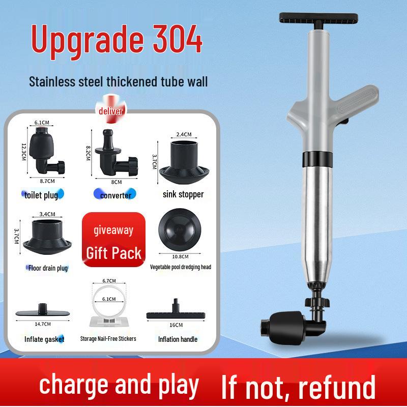 

High-Pressure Stainless Steel Toilet Clog Remover - Quick Pass T2 New Stainless Steel 8-Piece Set