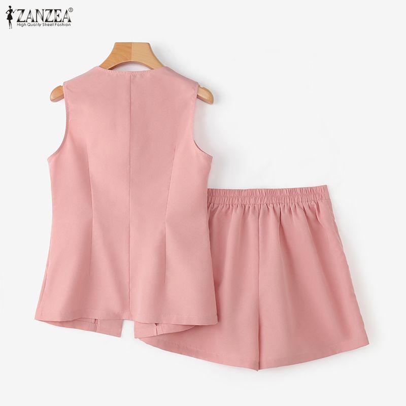 ZANZEA Women Sleeveless Vest Tops and Shorts Summer Two Piece Suit Sets