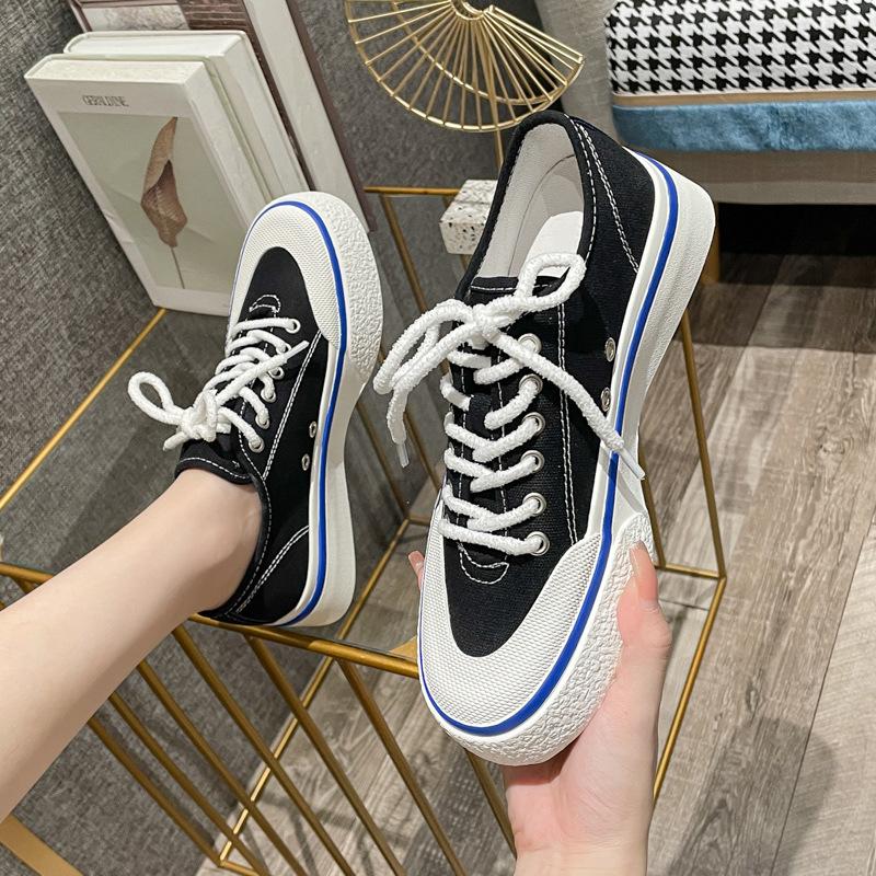 

Осенние новые парусиновые белые туфли женские с толстой подошвой модные универсальные спортивные кроссовки Harajuku повседневная обувь черного цвета 40 чёрный