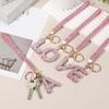 uxcell Women's Initial Letter B Keychain with Heart Rhinestones, Decorative BagCar Key Accessory, Pink