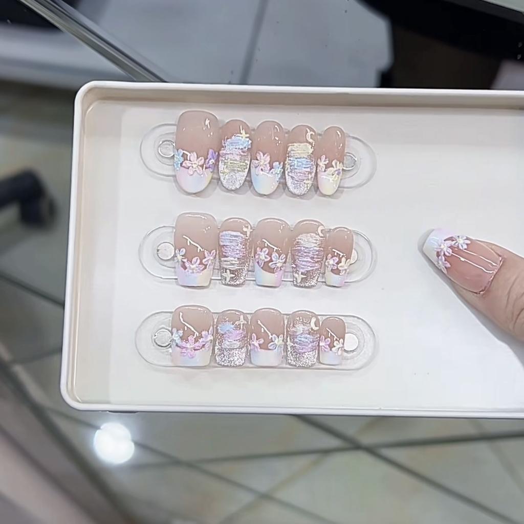 Hand-woven Armor New Style Oil Painted Small Flower Hand-painted Plaster Colorful Petals Cat Eye Nail Art Sticker