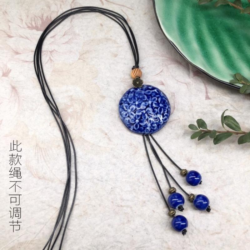 New Forest handmade ceramic necklace, women's retro versatile sweater chain simple long accessories pendant