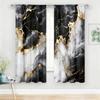 2PC Black Gold Marble Vein Sheer Curtains - Modern Luxe Textured Print Window Drapes for Living Room Bedroom Decor