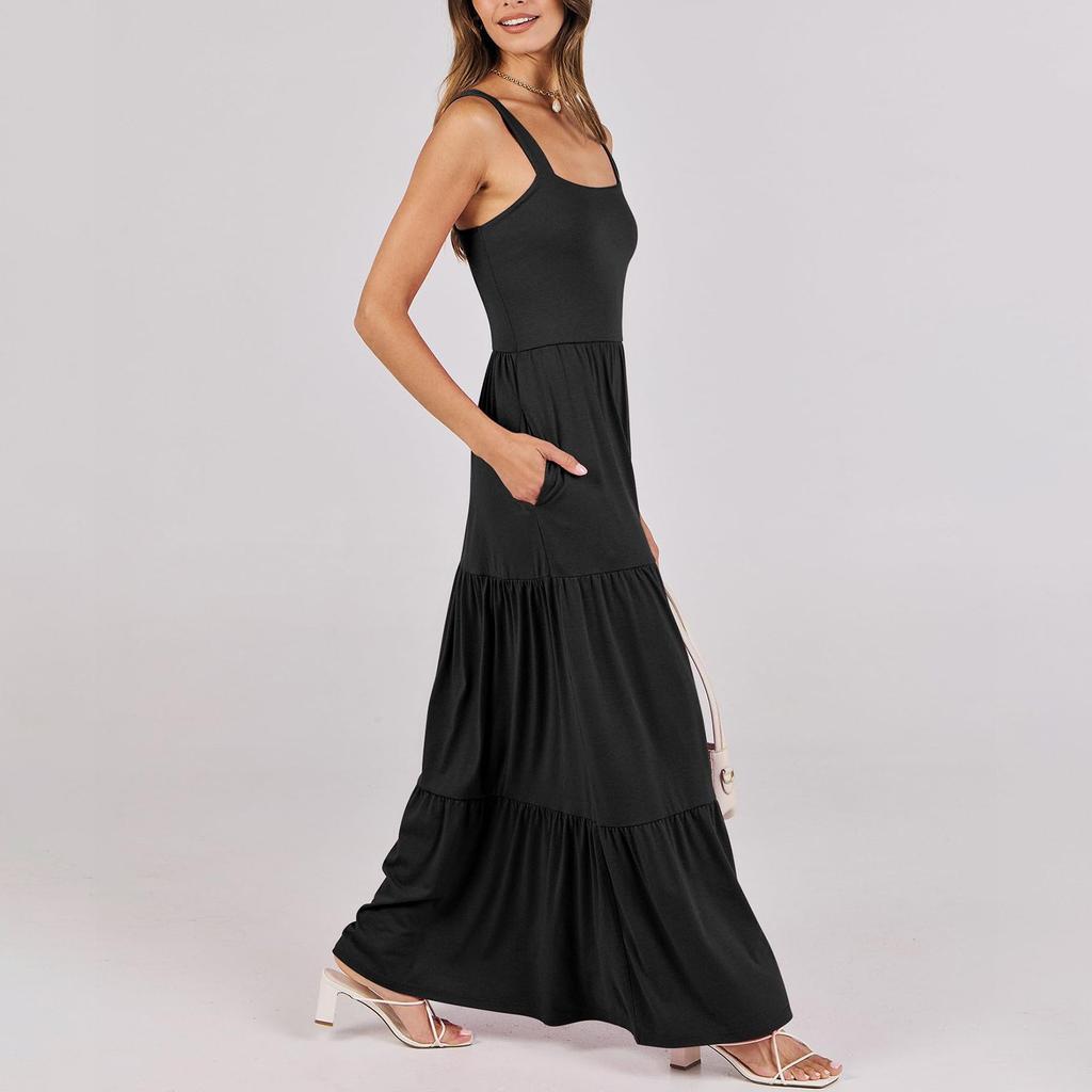 Women's Casual Dress Summer Ruffle Sleeve U Neck Dress Fashion Solid Colour Dress