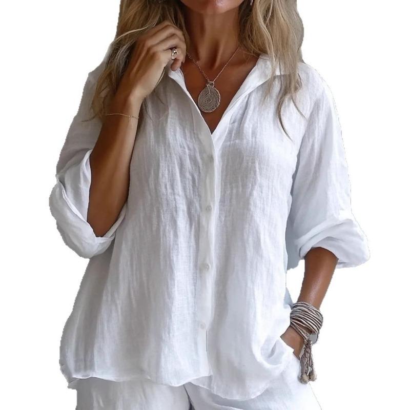 

Женская весенняя однотонная льняная повседневная блузка с V-образным вырезом и длинными рукавами XXL белый
