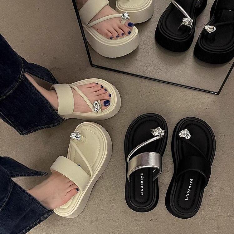 Summer temperament platform slippers women's toe slippers outer wear skirt non-slip shoes tide