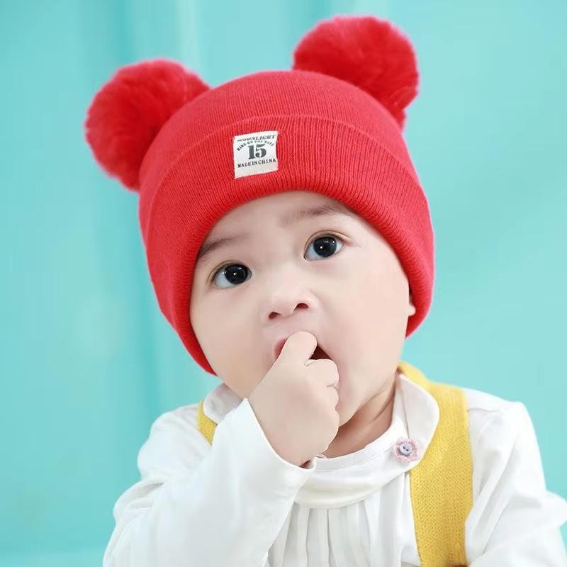Wintermütze für Kinder, warm, Baby-Strickmützen mit Bommel, Kinder-Strickmütze, einfarbig, Kindermütze für Jungen und Mädchen, Zubehör