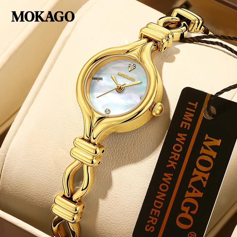 Mokaga Women s High-End Quartz Watch: Three-Hand, Waterproof, Alloy Bracelet - Versatile & Stylish золотой белый