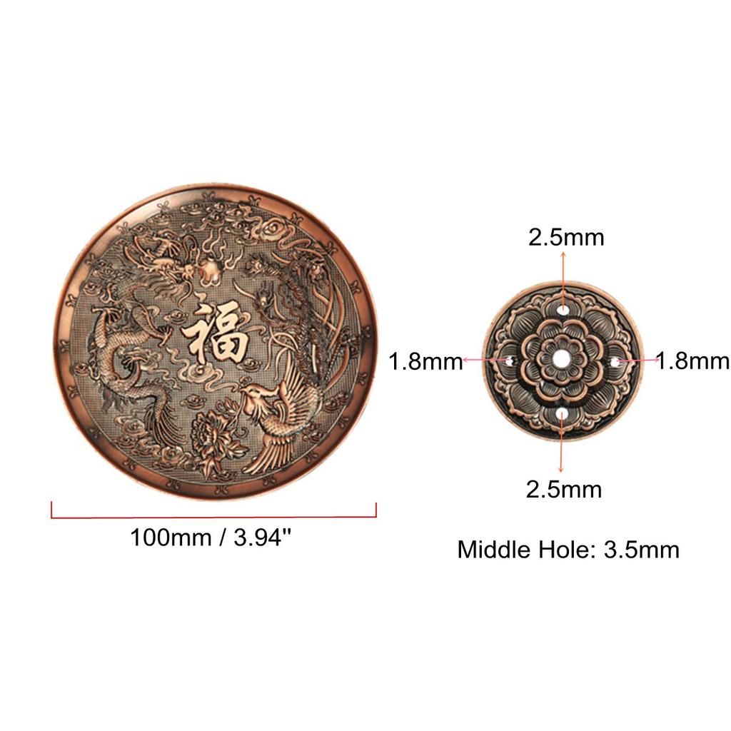 10cm Dragon and Phoenix Sandalwood Incense Burner Metal Incense Sticks Holders Can Use for Ashtray Plate Cup Base Home Decor