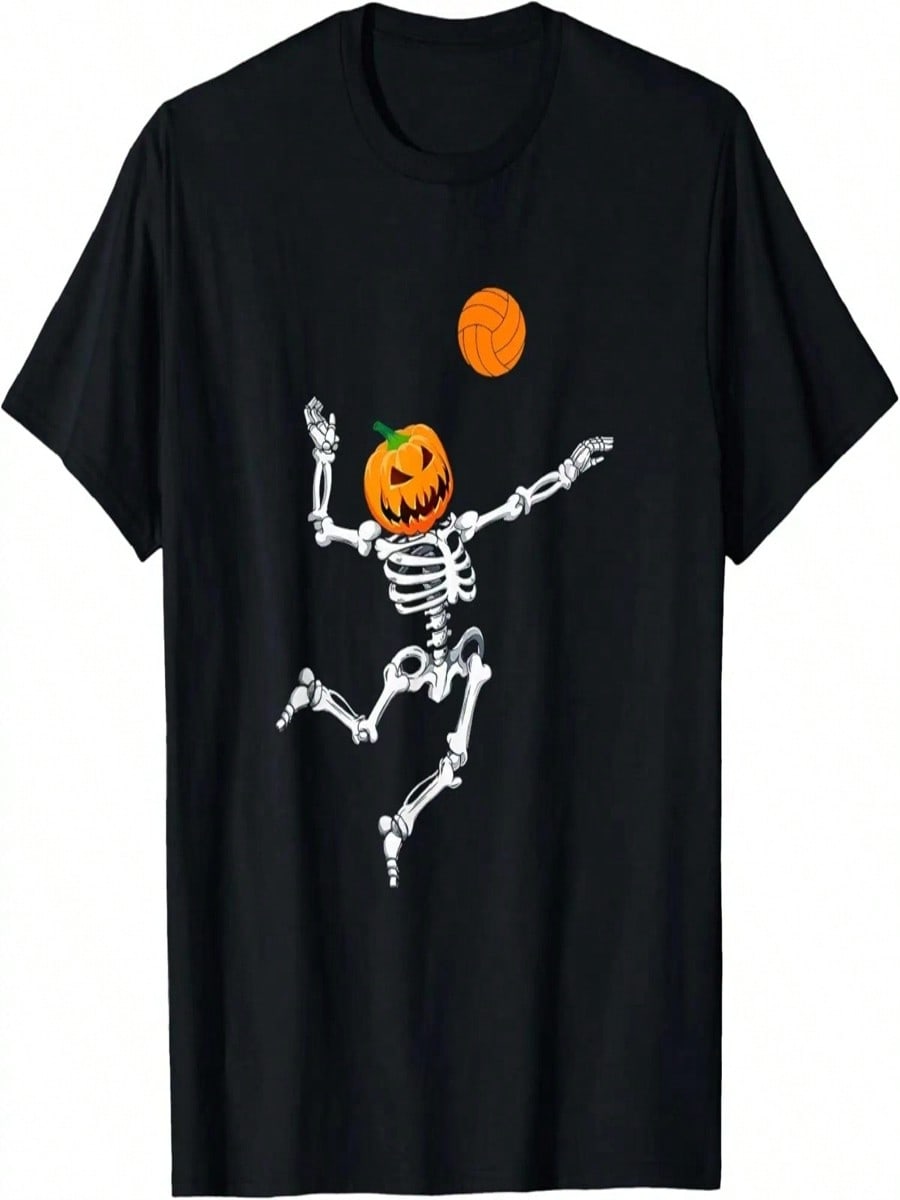 Skeleton Volleyball Halloween Pumpkin T-Shirt S разноцветный