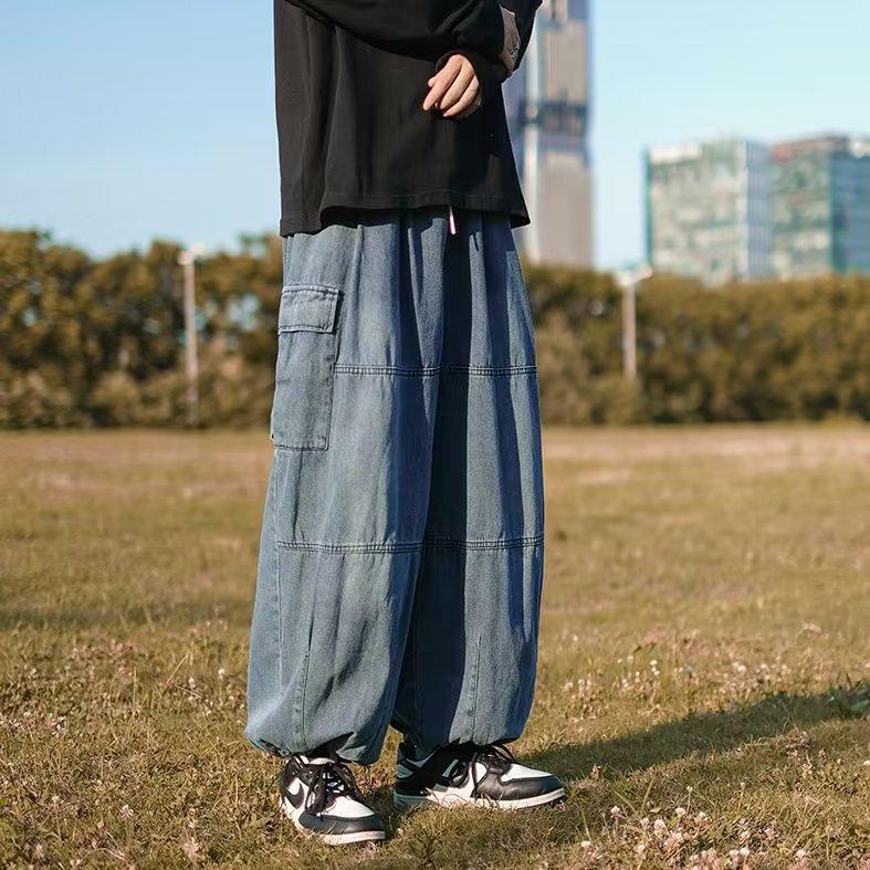 Men's Retro Loose-Fit Japanese Jeans with 3D Pockets and Tapered Legs