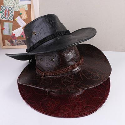 Elegant Knight Hat Climbing Hats Men Bucket Hat Cycling Caps Summer Sun Hats Sunscreen Caps PU Leather Western Cowboy Hats