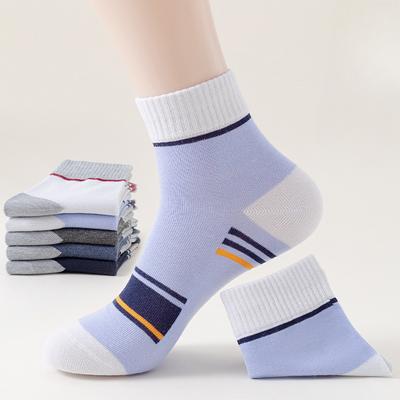 Men's Spring and Autumn Pure Cotton Sports Sweat Absorbing Breathable Color Striped Socks